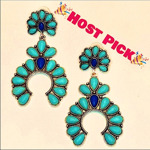 Jewelry - SOLD OUT 🎁 LAST PAIR~ SILVER SQUASH BLOSSOM TURQUOISE & BLUE EARRINGS  3” LONG